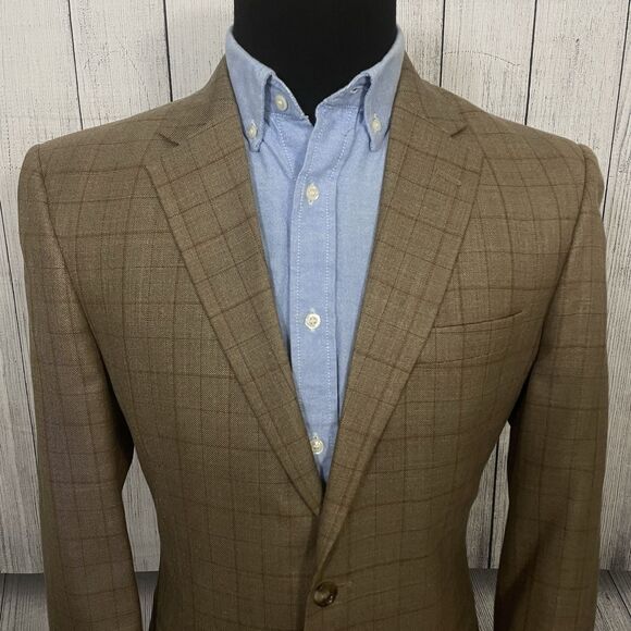 Jos. A. Bank 41L Brown Check Silk / Wool / Ramie 2-Button Dual-Vent Sports Coat - Picture 1 of 10